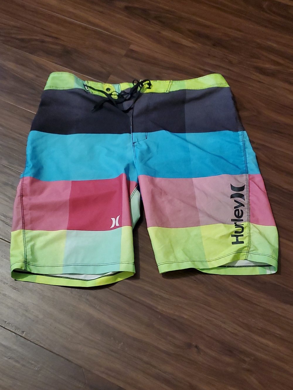 Hurley Phantom Men’s Multicolor Striped Board Shorts - Lime, Aqua & Coral